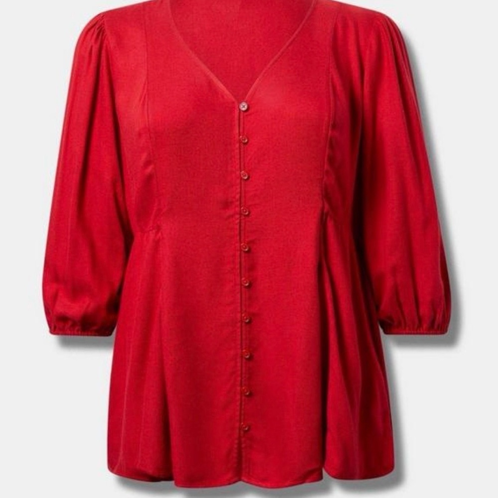 Torrid Red Button-Front Blouse - Picture 5 of 6